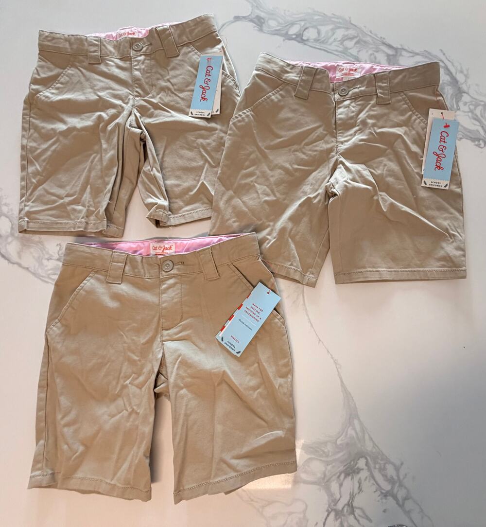 Cat & Jack Girls School Uniform Shorts Lot of 3 Khaki Size 7 New with Tags